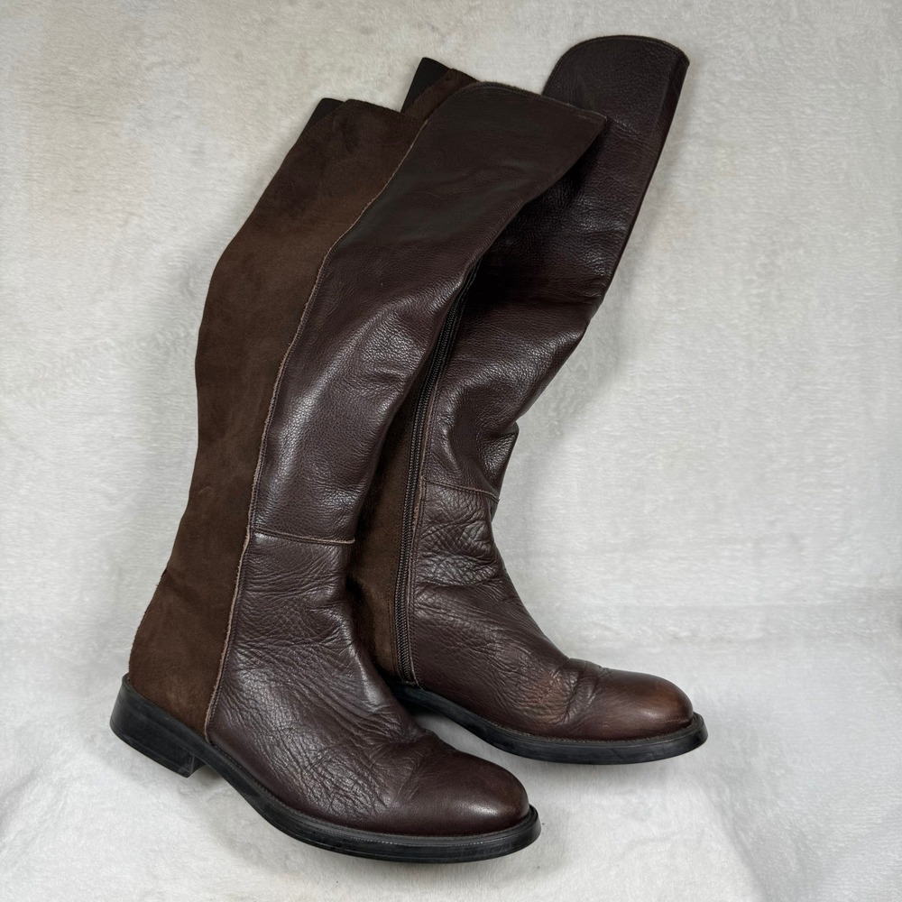 KMB Dark Brown Leather Suede Over The Knee Boots Made in Spain EU 38 US 7.5-8